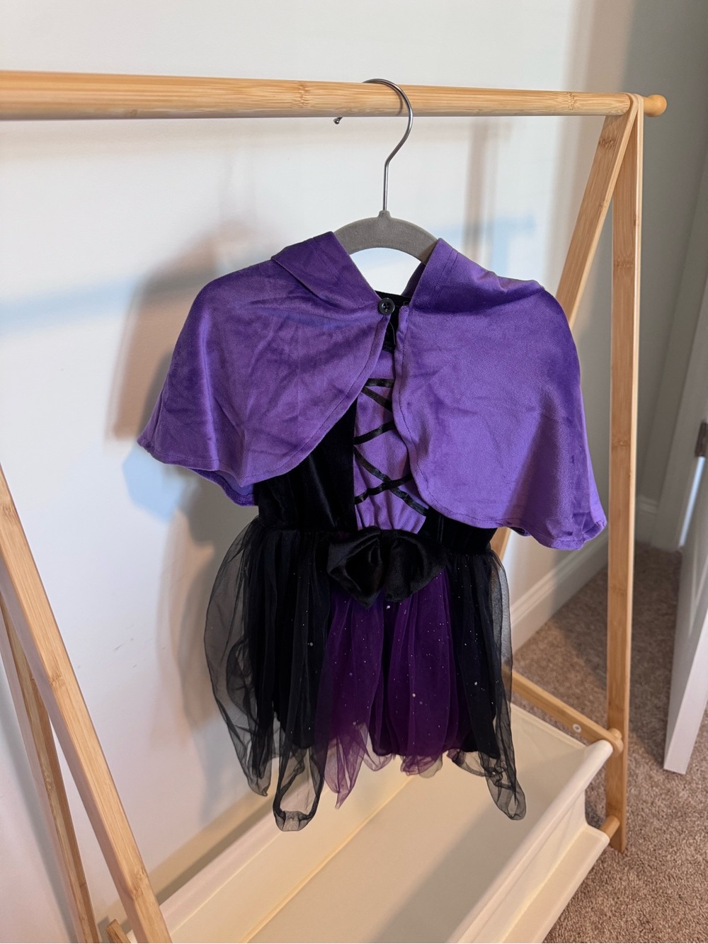 Purple and Black Girls' Witch Halloween Costume with Cape